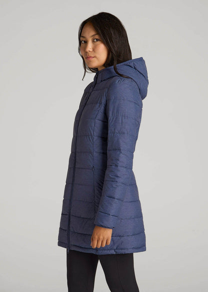 Packable Puffer Jacket for Tall Women in Blue Space Dye