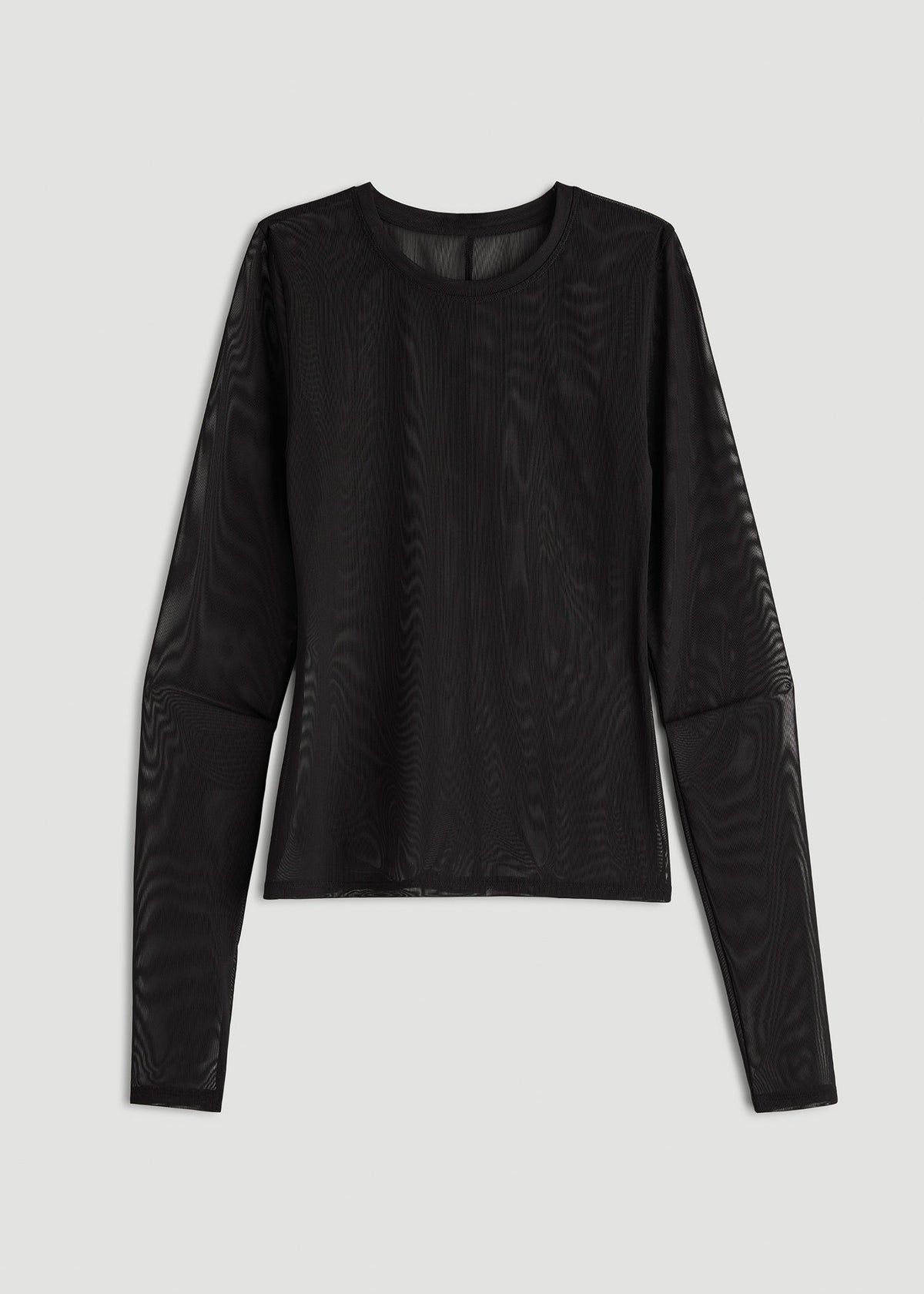 Power Mesh Fitted Long Sleeve Top for Tall Women in Deep Black