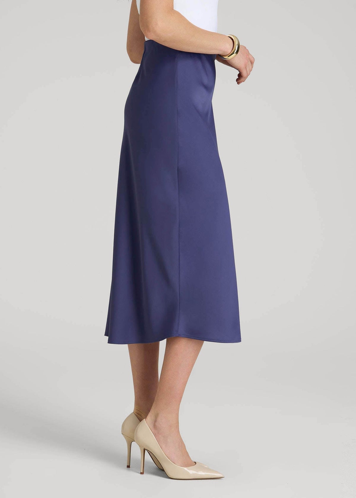 Pull On Satin Midi Skirt for Tall Women in Future Dusk