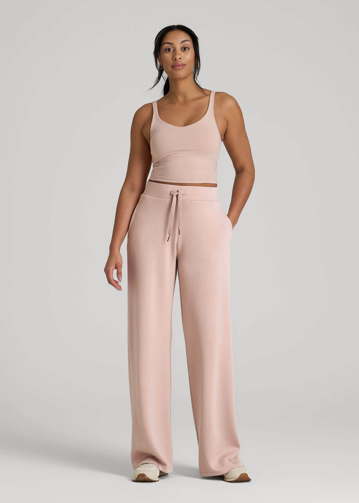 Pull-On Tie Waist Wide Leg Pants for Tall Women in Desert Rose