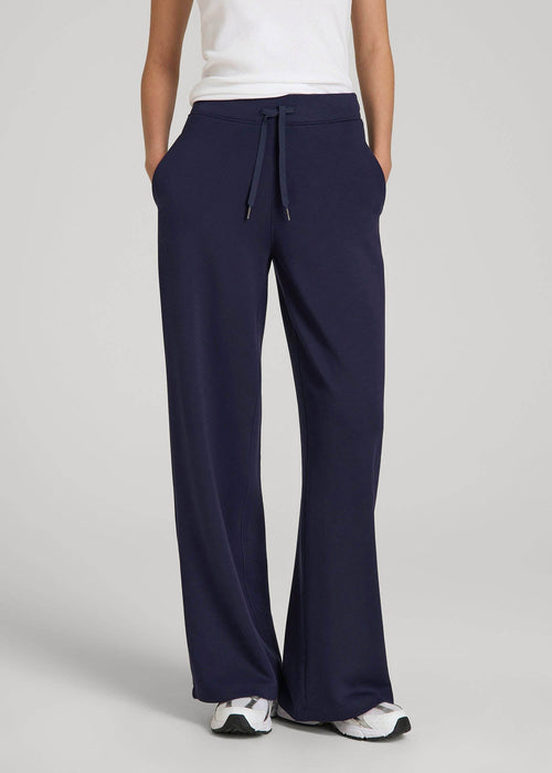 Pull-On Tie Waist Wide Leg Pants for Tall Women in Navy