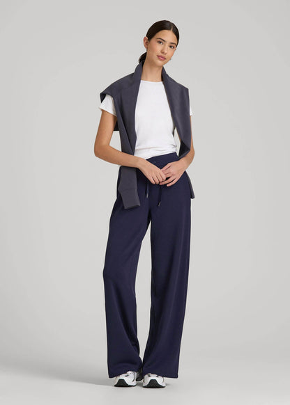 Pull-On Tie Waist Wide Leg Pants for Tall Women in Navy
