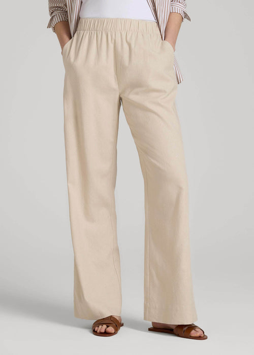 Pull On Wide Leg Linen Pants for Tall Women in Light Stone