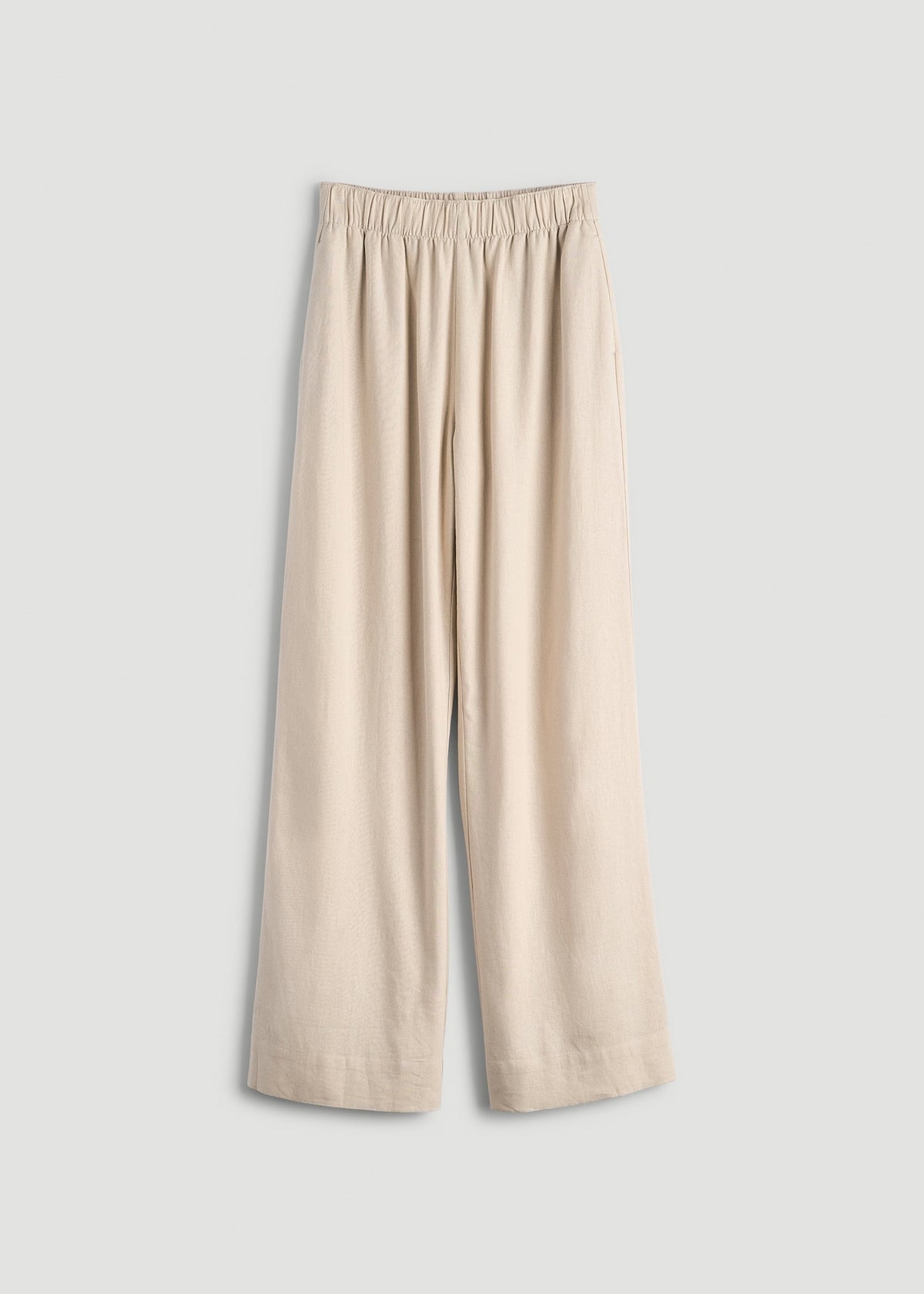 Pull On Wide Leg Linen Pants for Tall Women in Light Stone