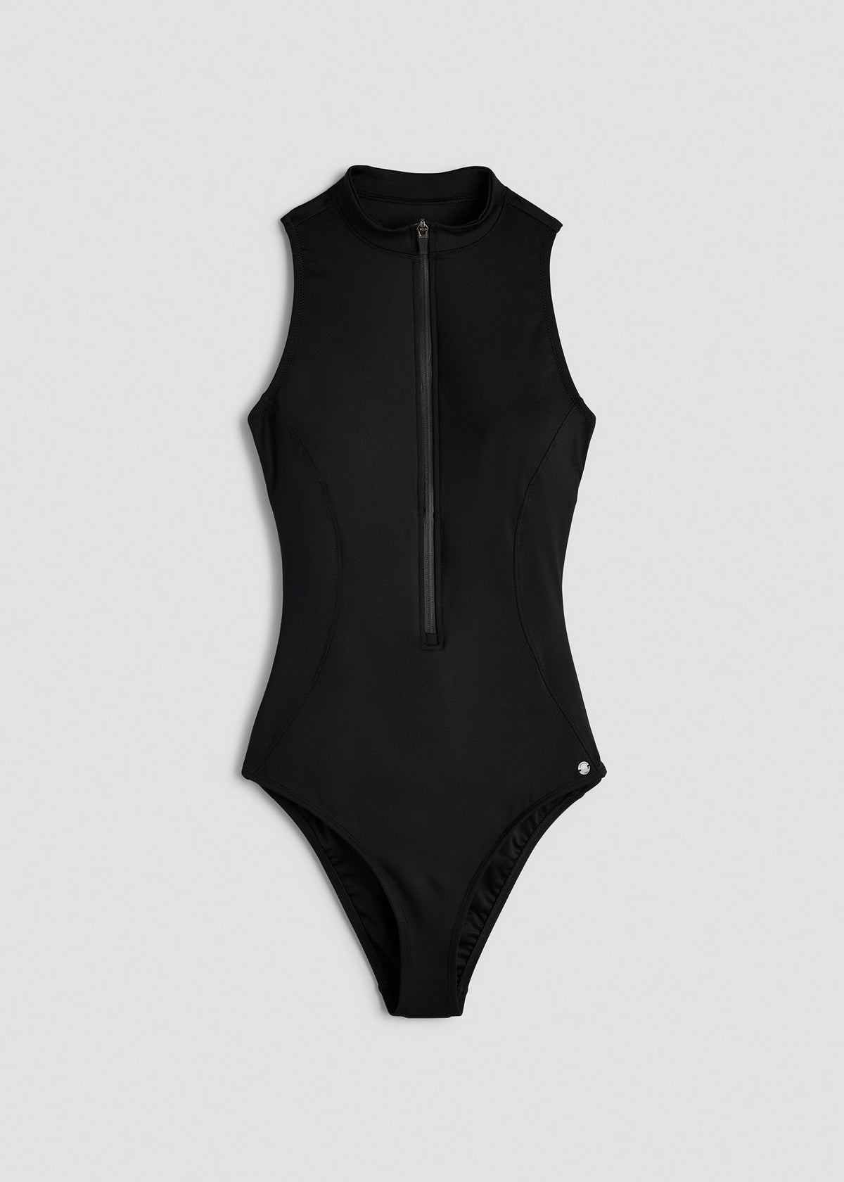 Quarter Zip Cinched One Piece Swimsuit for Tall Women in Deep Black