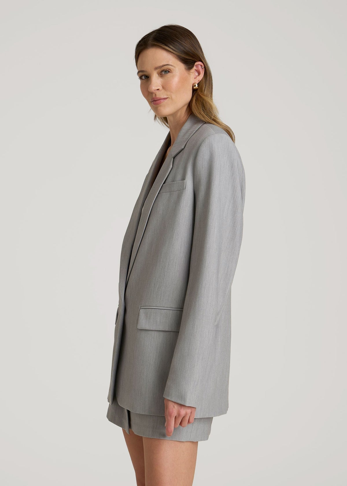 Boyfriend Fit Single-Button Blazer for Tall Women in Ash Grey Mix