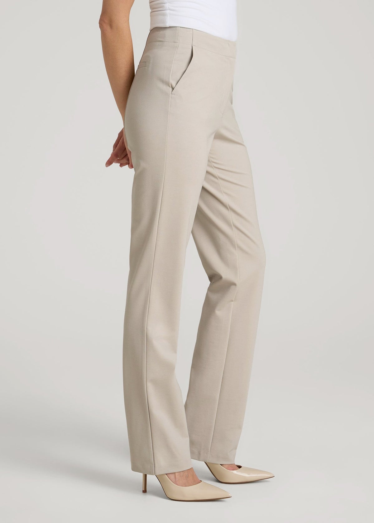 Freedom Flex Slim Straight Leg Dress Pants for Tall Women in Stone
