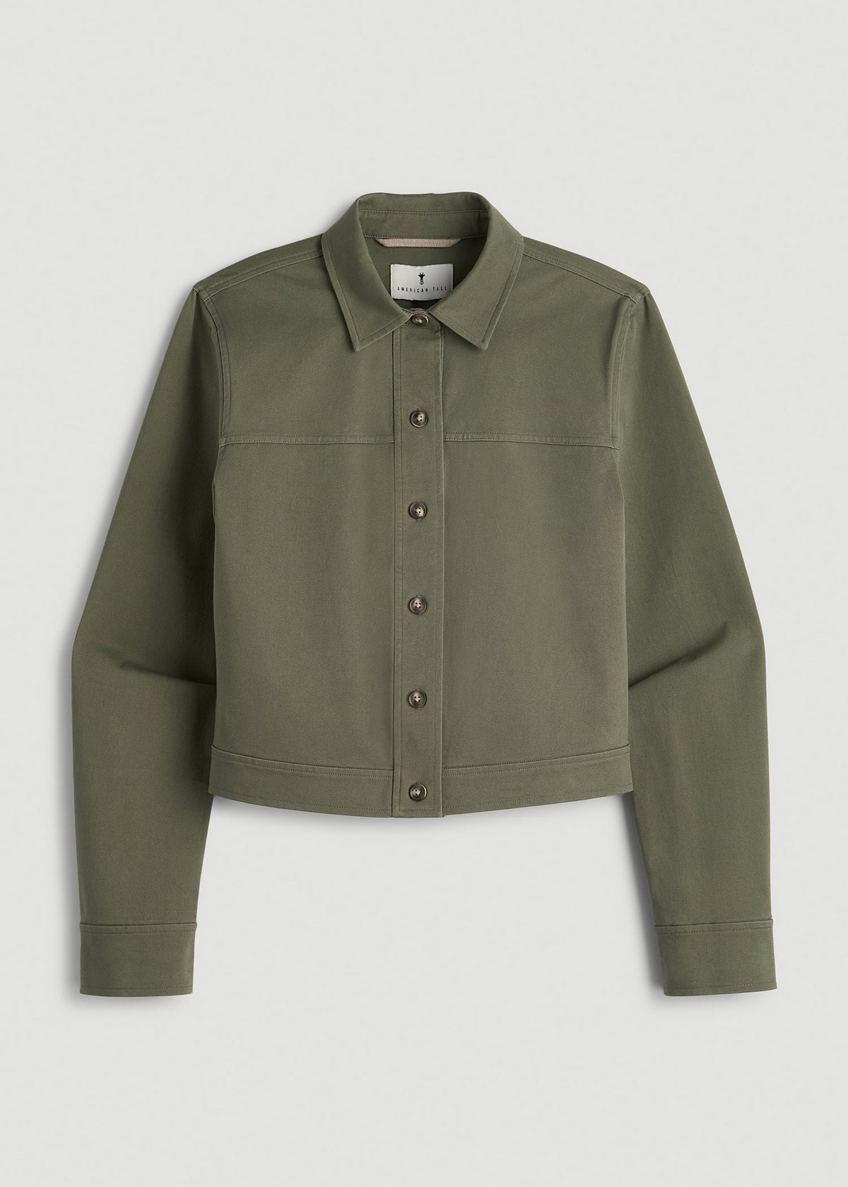 Stretch Commuter Military Cropped Cargo Jacket for Tall Women in Olive