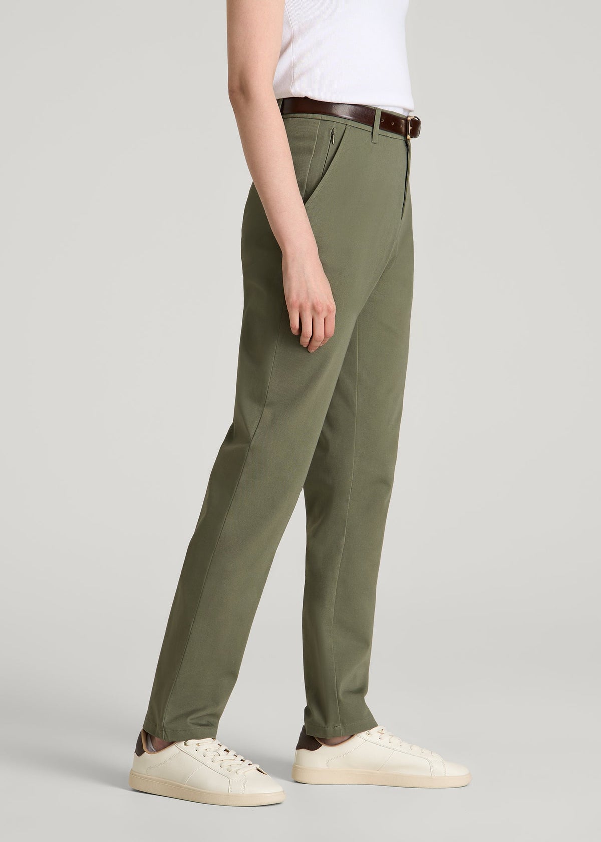 Stretch Commuter Tapered Fit Chino Pants for Tall Women in Olive