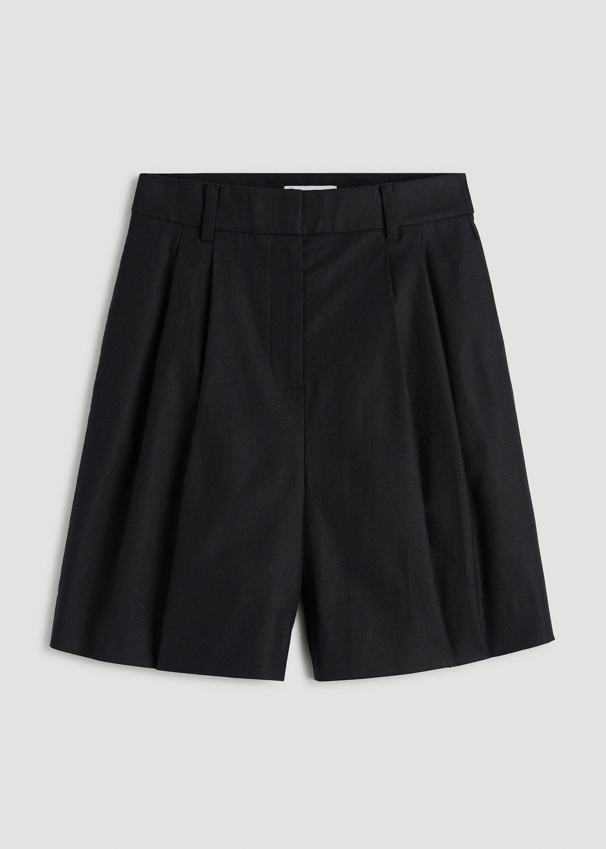 Stretch Cotton Linen Blend Pleated Shorts for Tall Women in Black