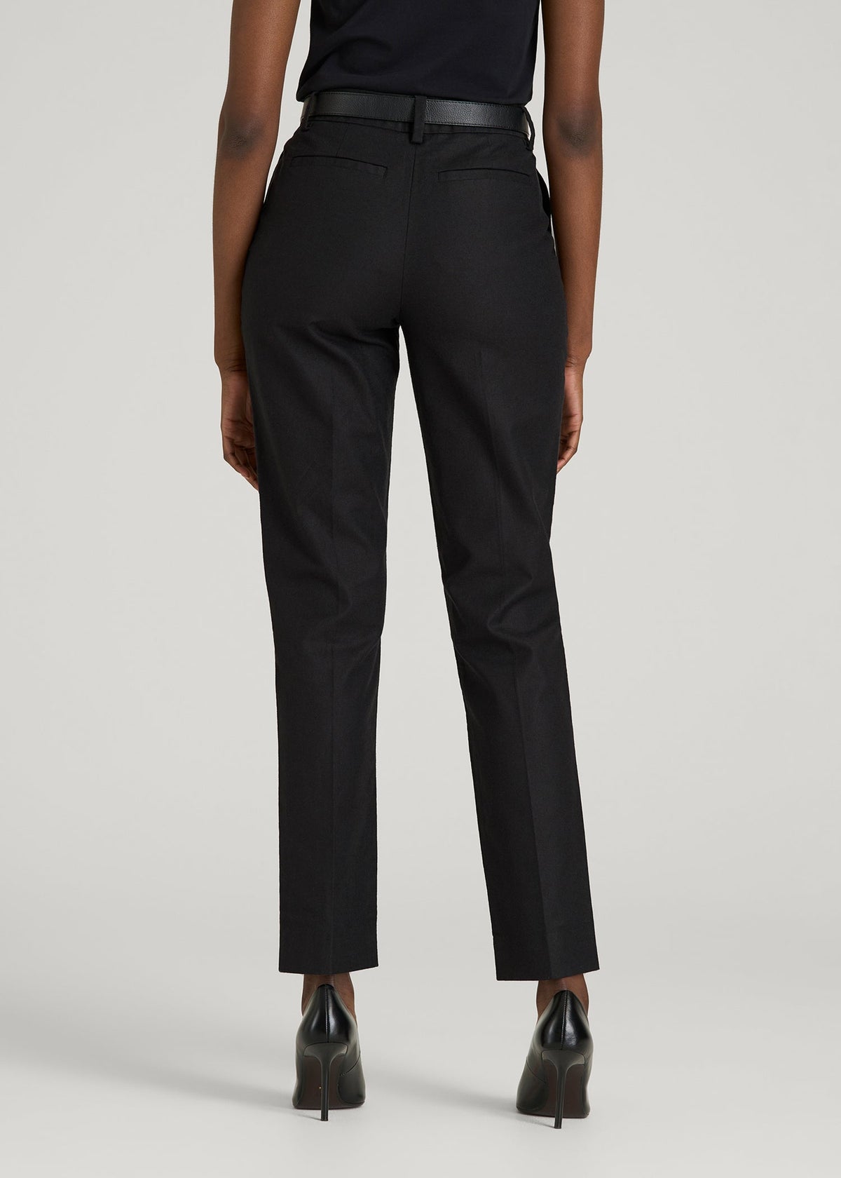 Stretch Linen Blend Dress Pants for Tall Women in Black
