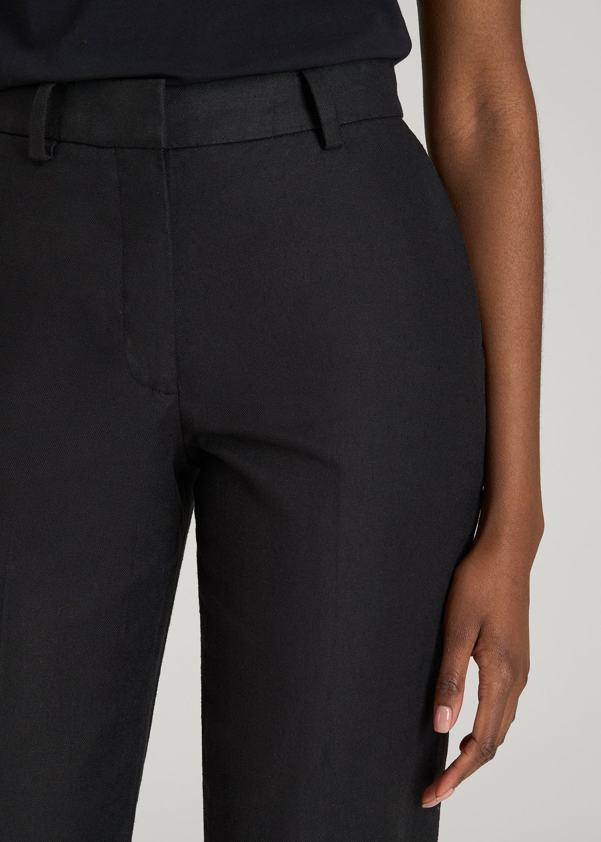 Stretch Linen Blend Dress Pants for Tall Women in Black