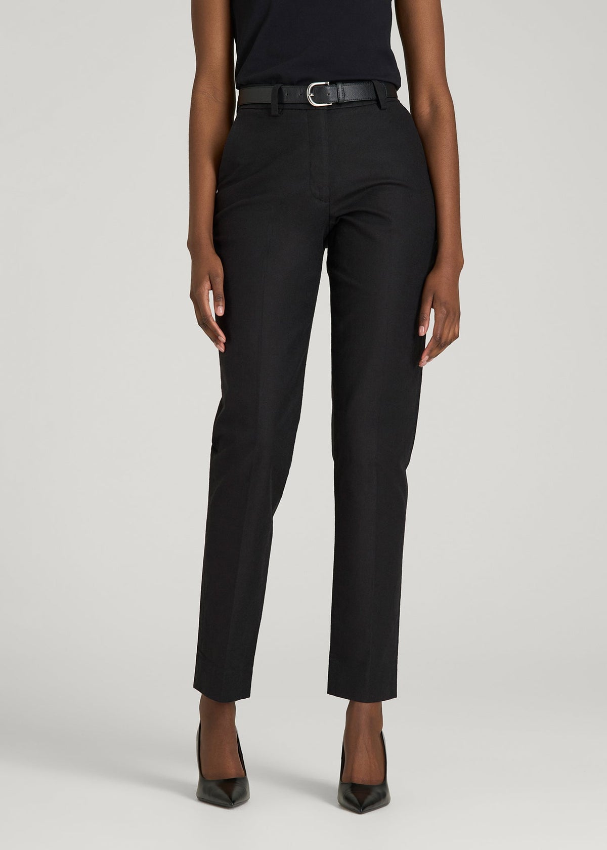 Stretch Linen Blend Dress Pants for Tall Women in Black