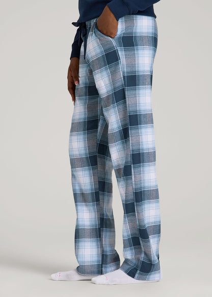 Tie Waist Flannel Pajama Pants for Tall Women in Blue and White Plaid