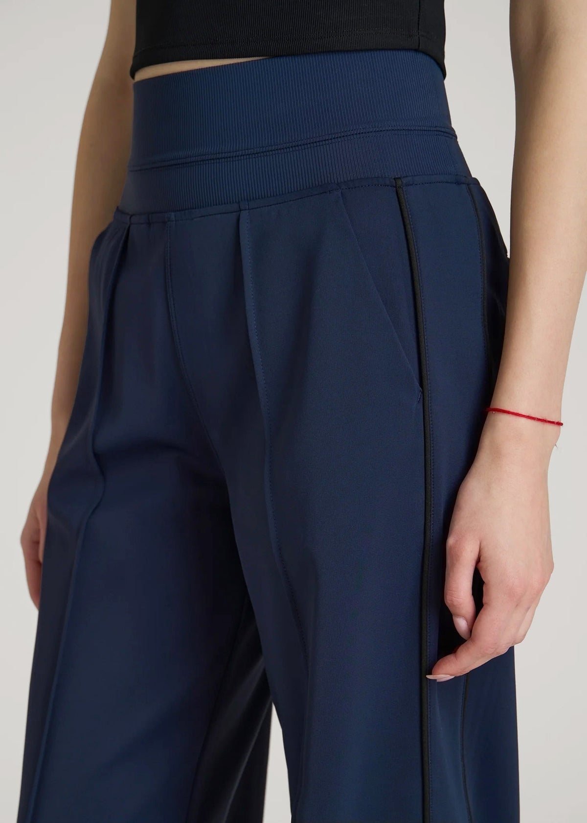 Track Pants with Piping for Tall Women in Navy