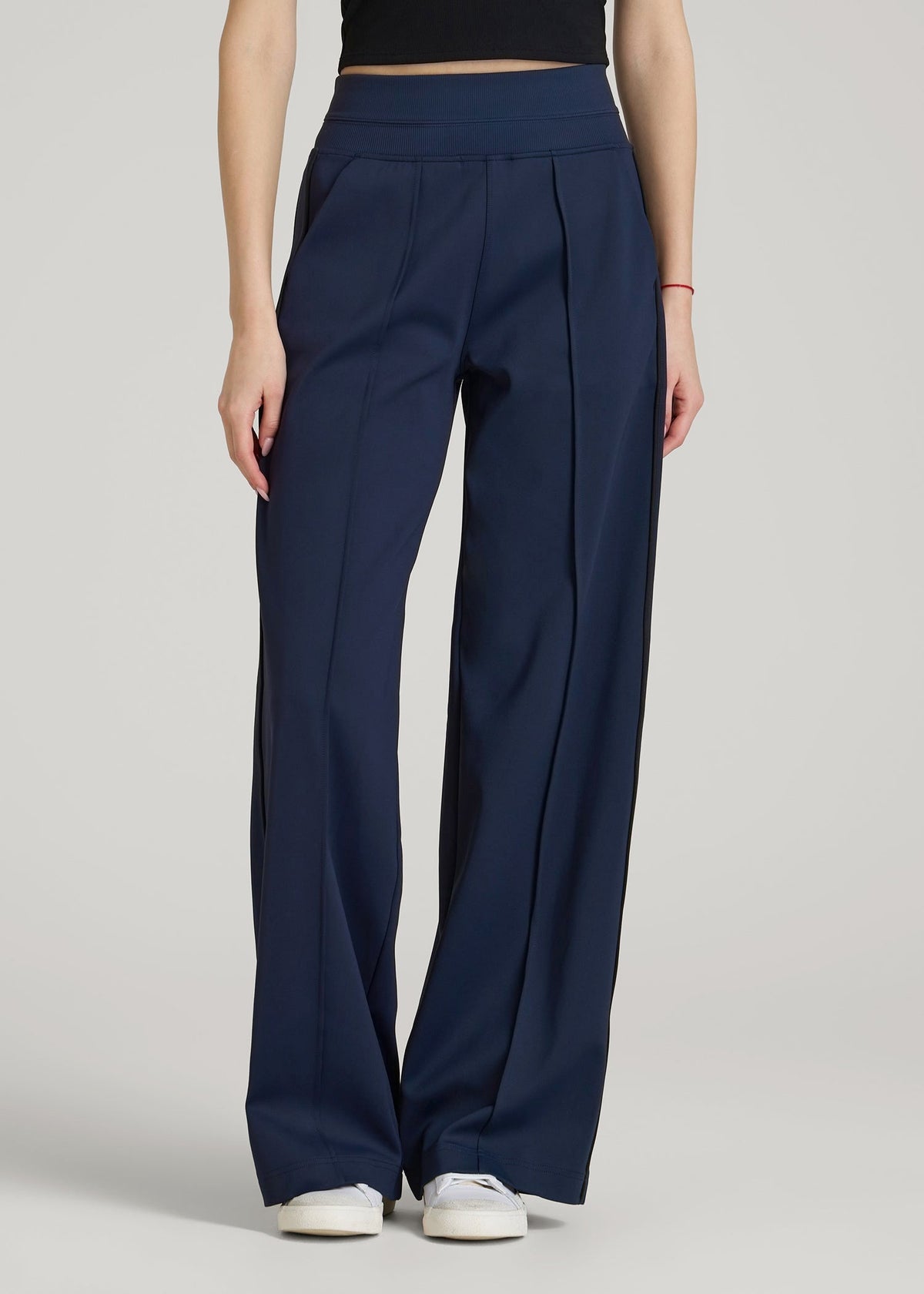 Track Pants with Piping for Tall Women in Navy