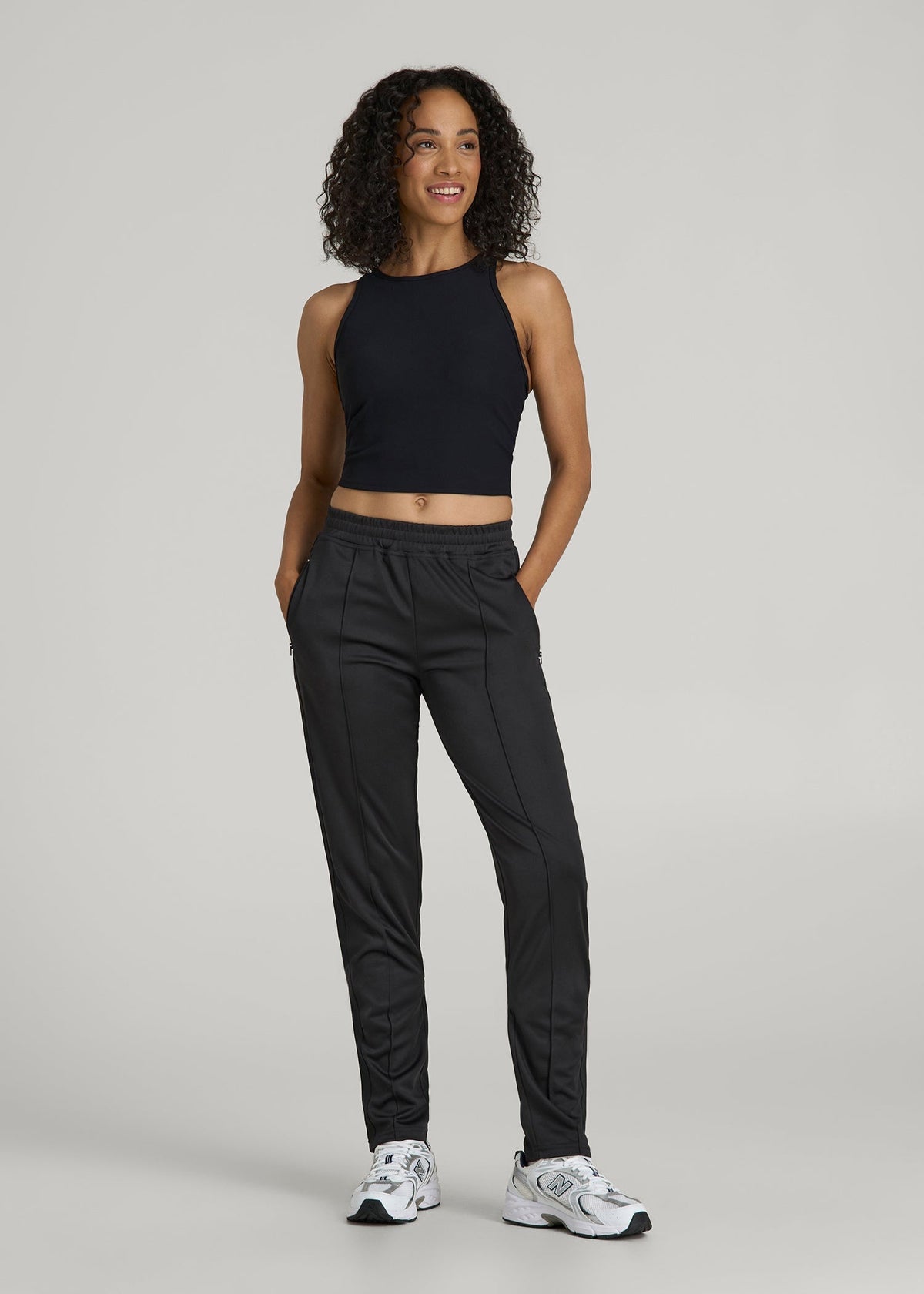 Ultra Lightweight Tricot Athletic Stripe Pants for Tall Women in Black And Black