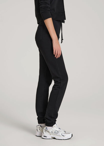 Wearever Fleece Slim Fit High-Waisted Garment Dye Sweatpants for Tall Women in Black