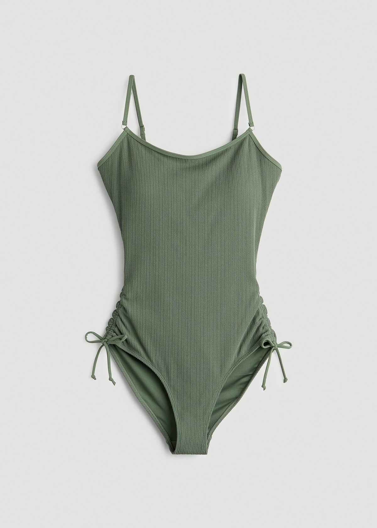 Waffled Ruched One-Piece Swimsuit for Tall Women in Dark Seagrass