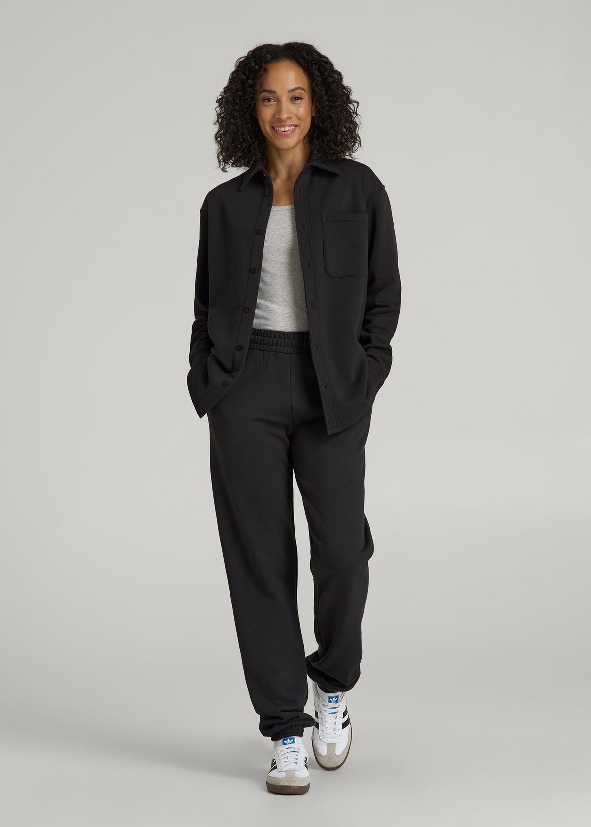 Wearever 2.0 Fleece Shacket for Tall Women in Graphite Black