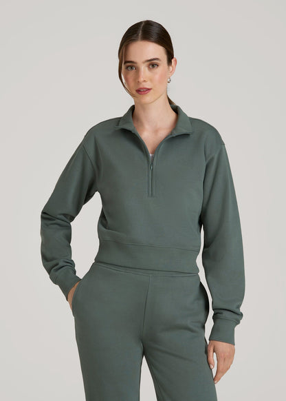 Wearever 2.0 Fleece Half-Zip Cropped Sweatshirt for Tall Women in Balsam Green