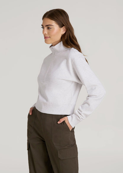 Wearever 2.0 Fleece Half-Zip Cropped Sweatshirt for Tall Women in Heather Cloud White