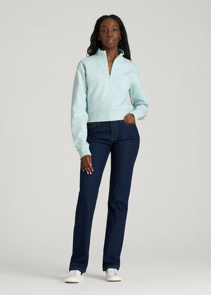 Wearever 2.0 Fleece Half-Zip Cropped Sweatshirt for Tall Women in Opal Blue