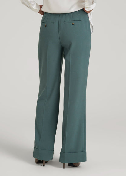 Wide-Leg Cuffed Pants for Tall Women in Balsam Green