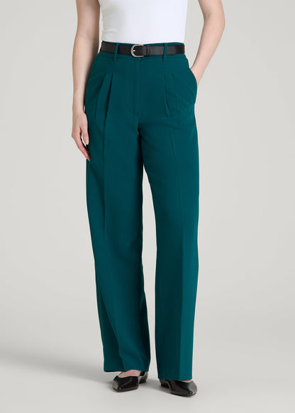 Wide Leg Pleated Dress Pants 2.0 for Tall Women in Deep Teal