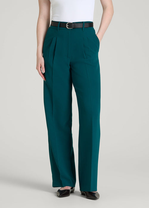 Wide Leg Pleated Dress Pants 2.0 for Tall Women in Deep Teal