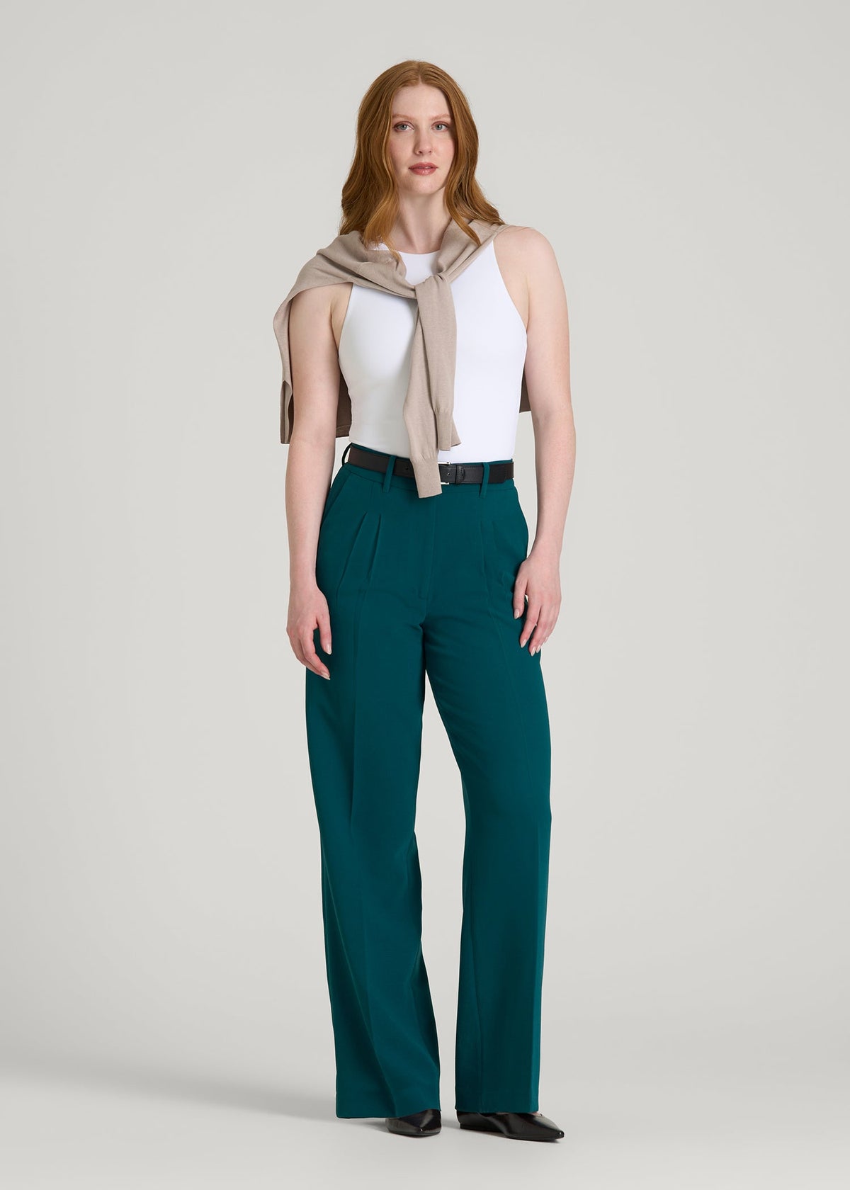 Wide Leg Pleated Dress Pants 2.0 for Tall Women in Deep Teal