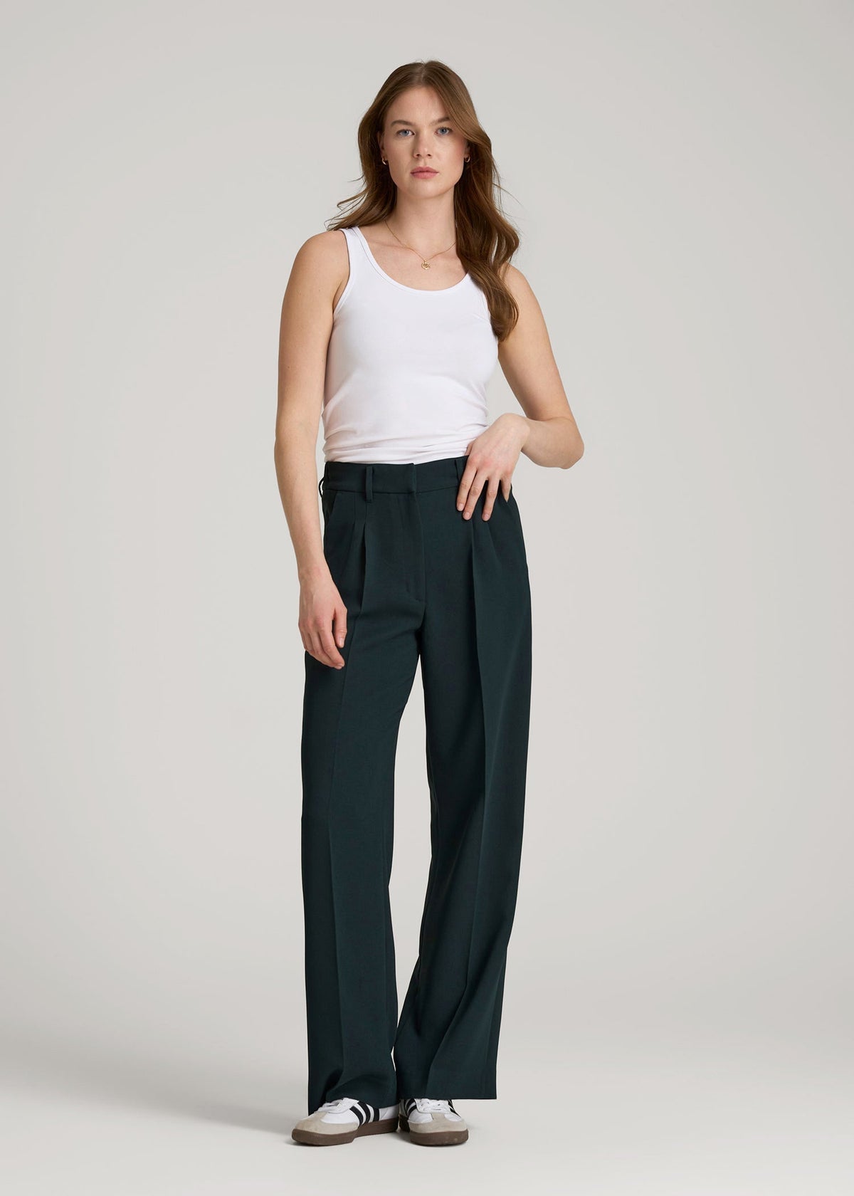 Wide Leg Pleated Dress Pants 2.0 for Tall Women in Midnight Green