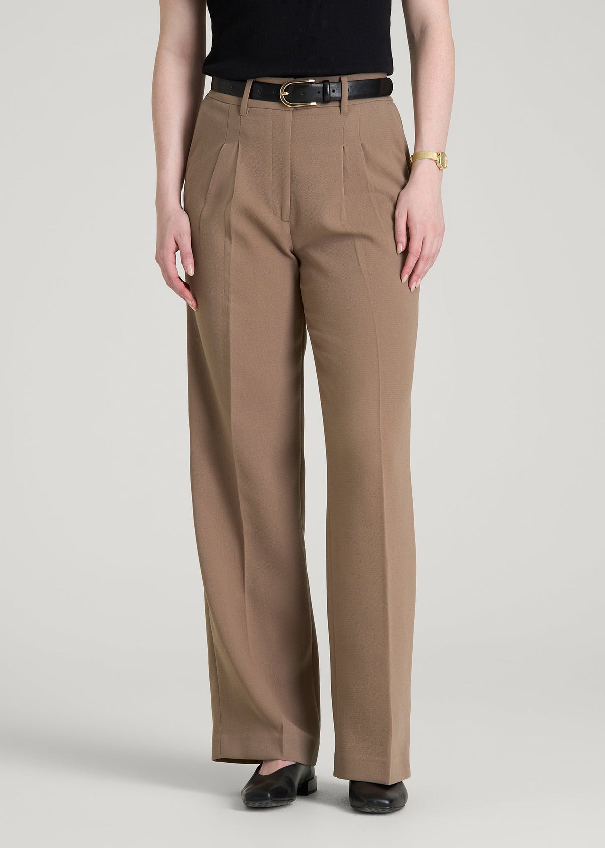 Wide Leg Pleated Dress Pants 2.0 for Tall Women in Warm Brown