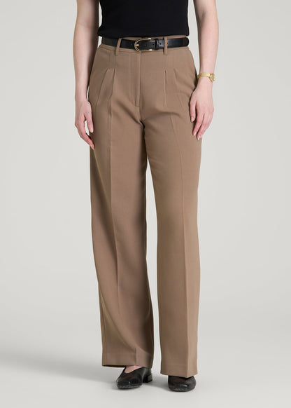 Wide Leg Pleated Dress Pants 2.0 for Tall Women in Warm Brown