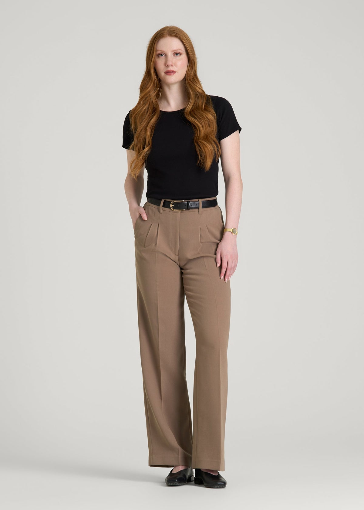 Wide Leg Pleated Dress Pants 2.0 for Tall Women in Warm Brown