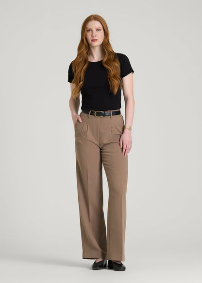 Wide Leg Pleated Dress Pants 2.0 for Tall Women in Warm Brown