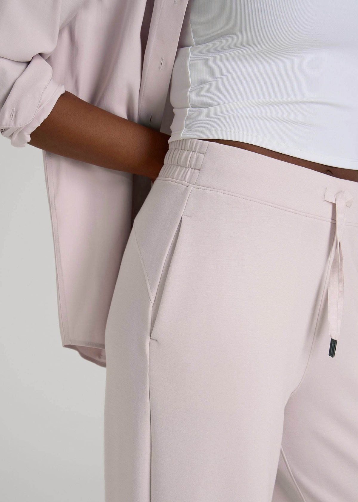 Pull-On Tie Waist Wide Leg Pants for Tall Women in Grey Lilac