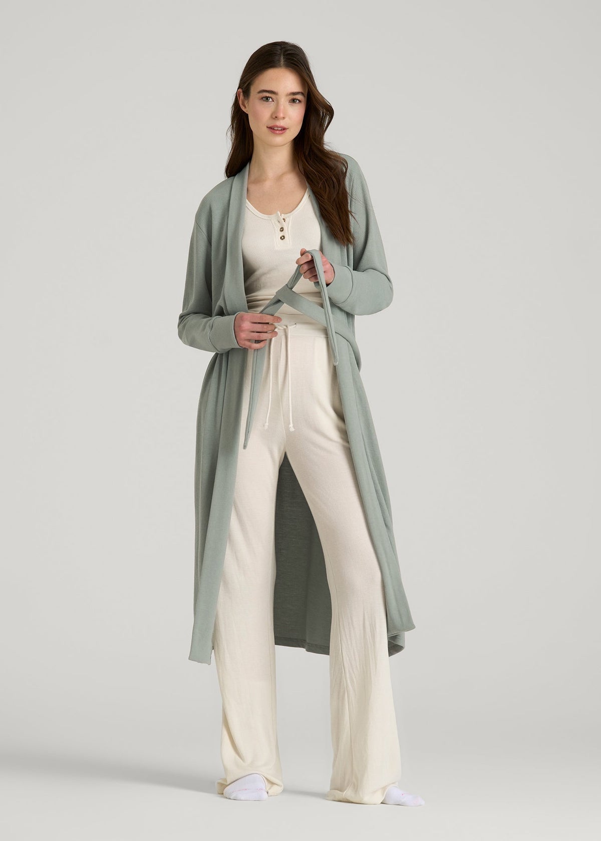 Waffle Lounge Robe for Tall Women in Seagrass