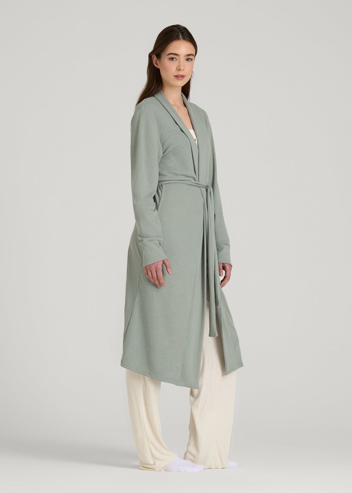 Waffle Lounge Robe for Tall Women in Seagrass