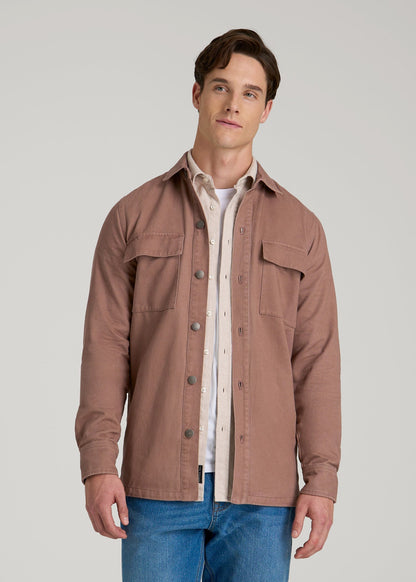 Casual Twill Shirt Jacket for Tall Men in Nutmeg