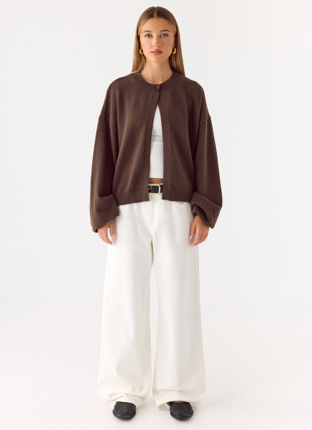 Annie One Button Cardigan - Chocolate