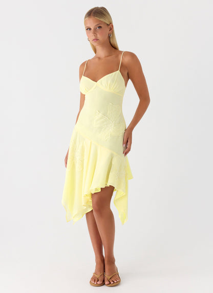 Aysha Beaded Flower Midi Dress - Yellow