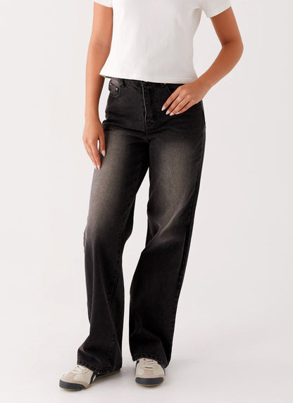 Back Again Straight Leg Denim Jeans - Charcoal Wash