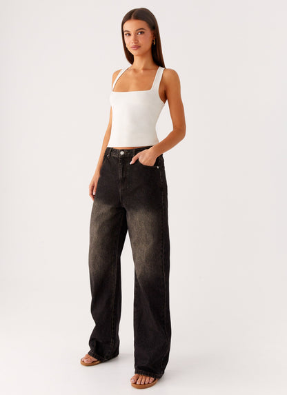 Back Again Straight Leg Denim Jeans - Acid Charcoal