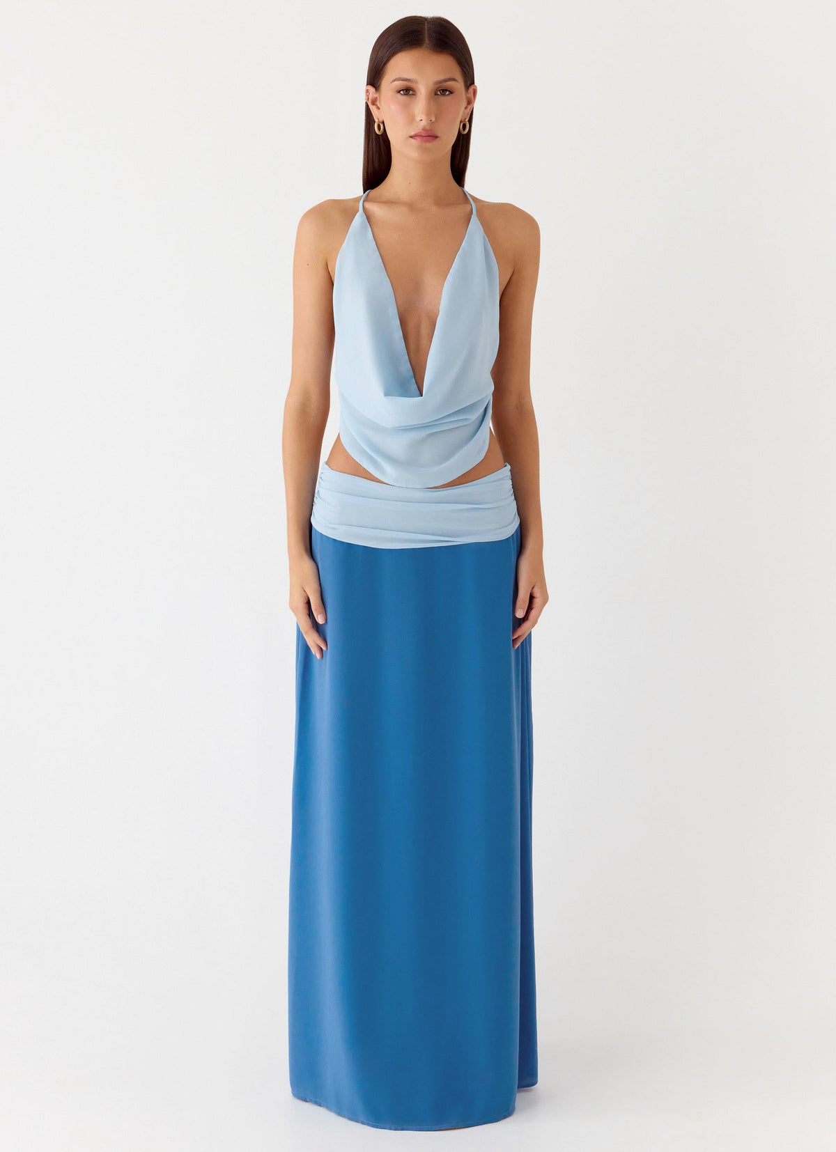 Blushing Bloom Maxi Skirt - Baby Blue