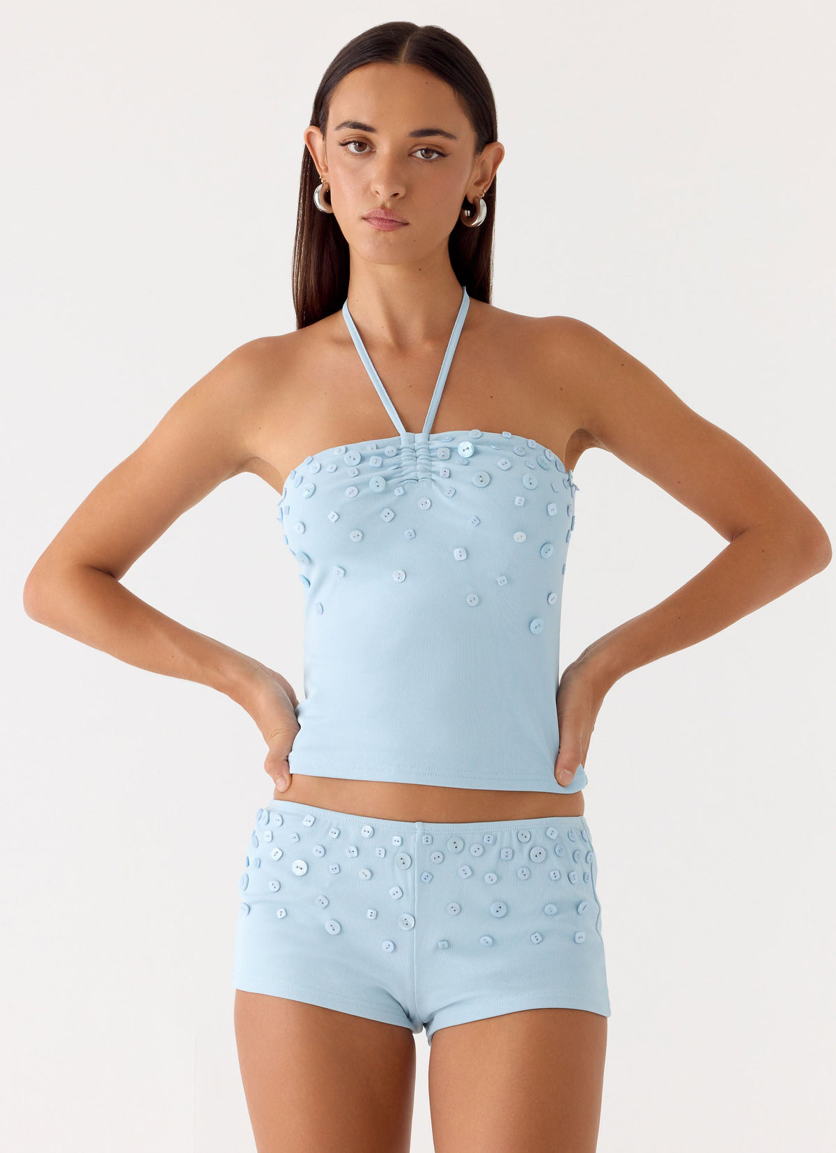 Bonita Button Top - Pale Blue
