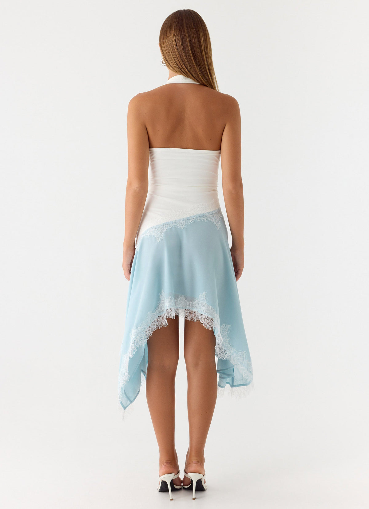 Brionee Midi Dress - Pale Blue & White