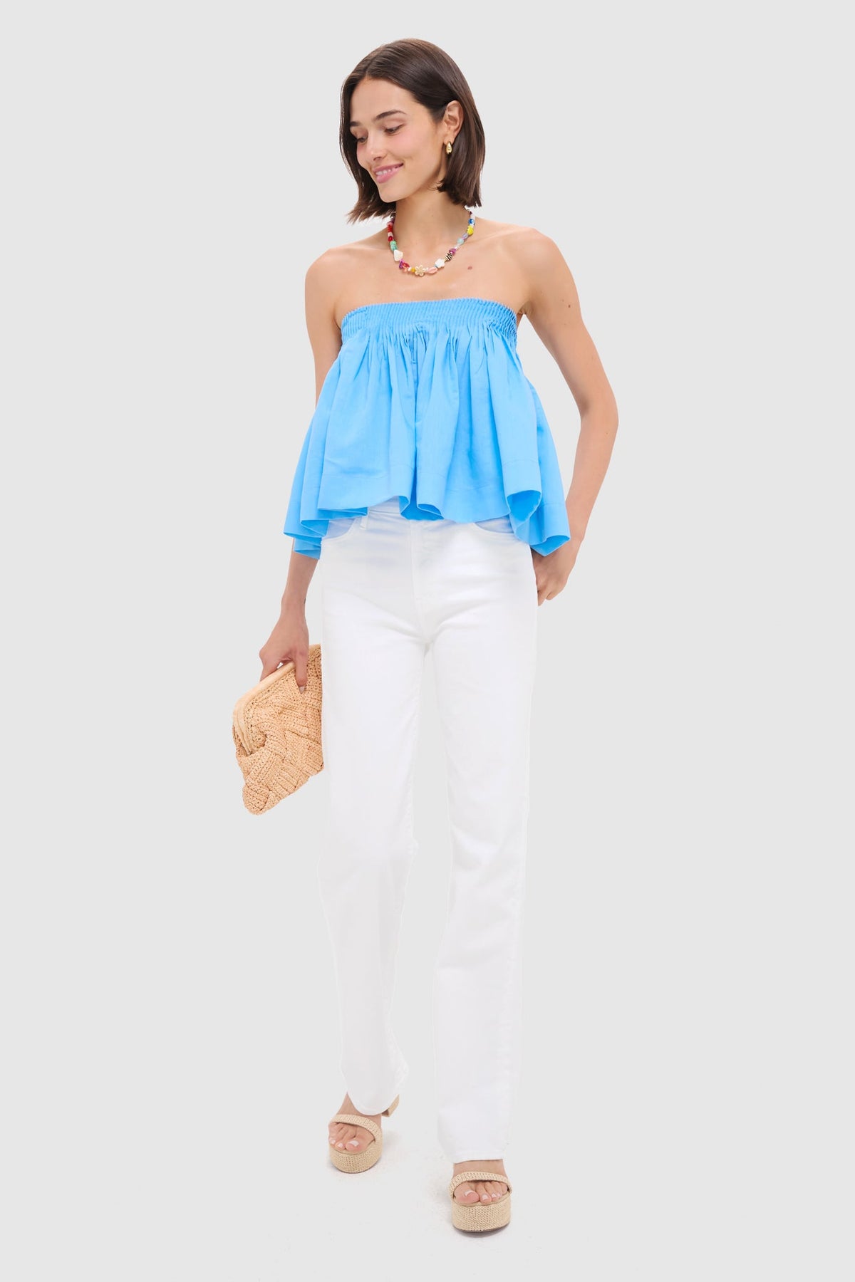 Azure Blue Shirred Shirley Blouse