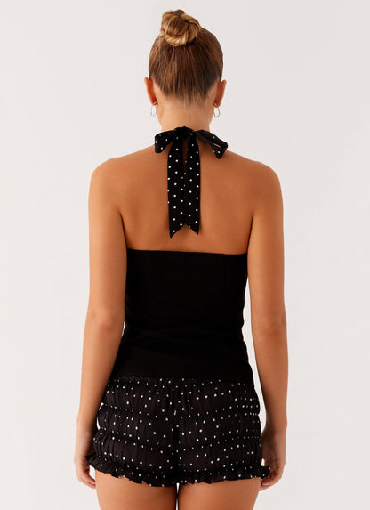 Channel Bustier Top - Black Polka Dot