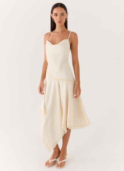 Cleosa Asymmetrical Midi Dress - Ivory